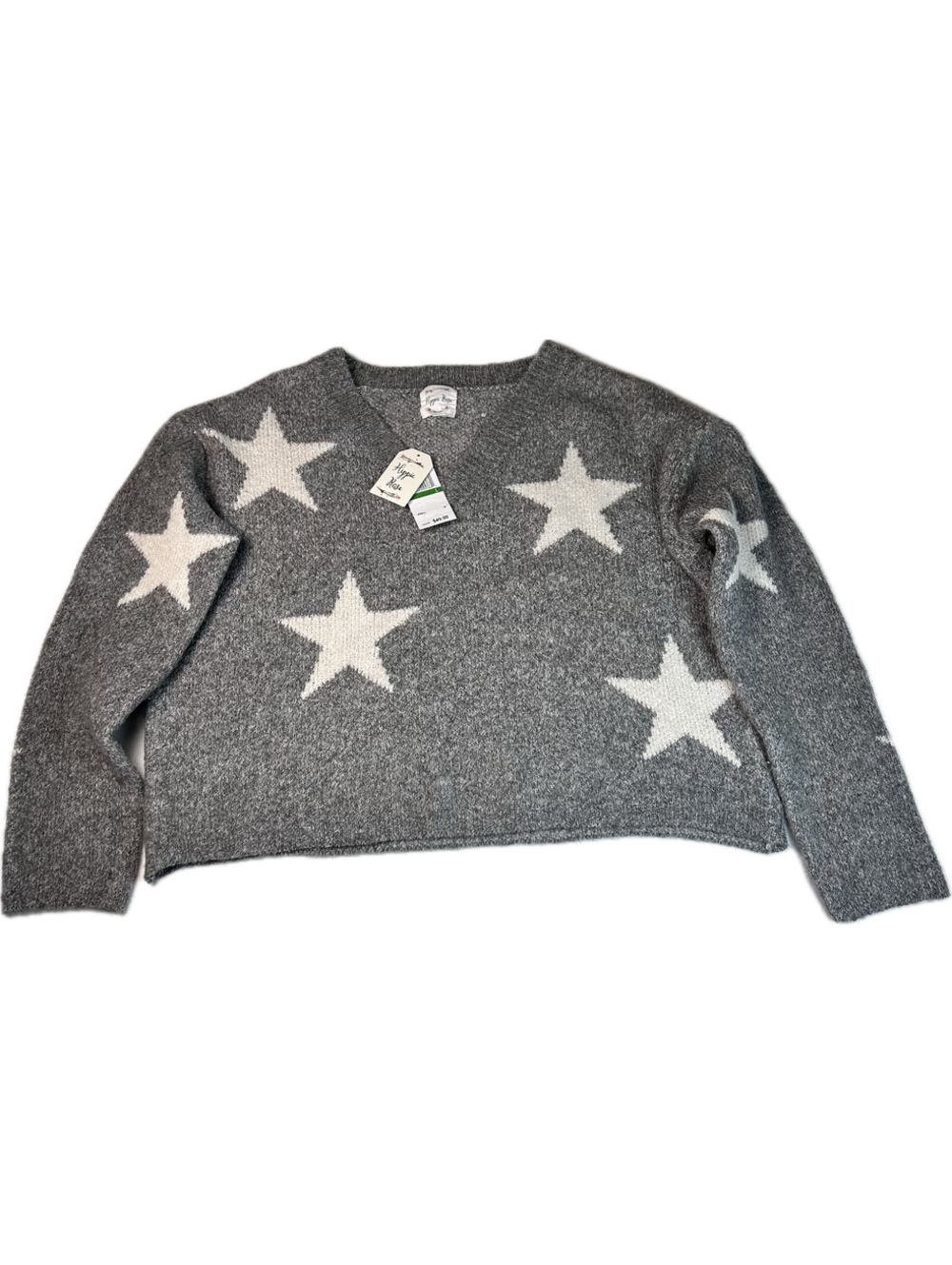 Hippie Rose Gray Star Pattern V-Neck Sweater Size L